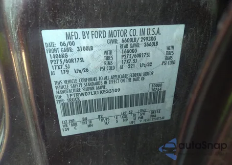 2001 Ford F-150 Supercrew Xlt/Harley-Davidson/Lariat/King Ranch z USA, uszkodzony, nr VIN 1FTRW07LX1KE33109